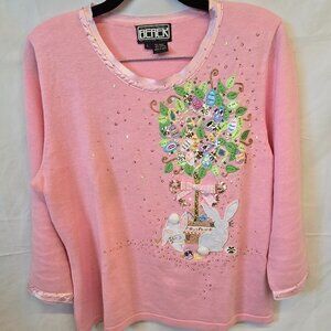 Vintage Berek 2 Takako Sakon Pink Embroidered/beaded Sweater, Size Large, Bunny